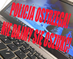 Laptop i napis policja ostrzega nie dajmy się oszukać