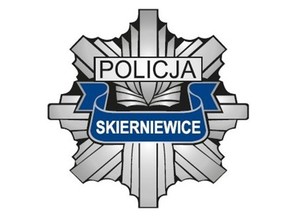 logo Komendy Miejskiej Policji w Skierniewicach - gwiazda policyjna z napisem Skierniewice po srodku na niebieskim tle