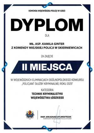 Dyplom mł. asp. Kamila Gintera.