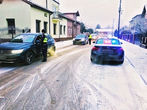 Policjanci kontrolujący pojazdy.