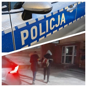 Policjant z zatrzymanym.