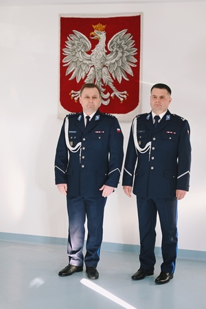 Komendant Miejski Policji w Skierniewicach wraz z I Zastępcą Komendanta Miejskiego Policji w Skierniewicach.